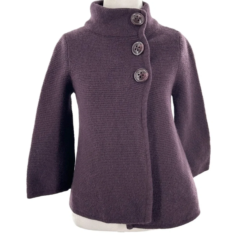 Fenn Wright Manson cardigan sweater M 70% lambswool 20% angora purple lagenlook